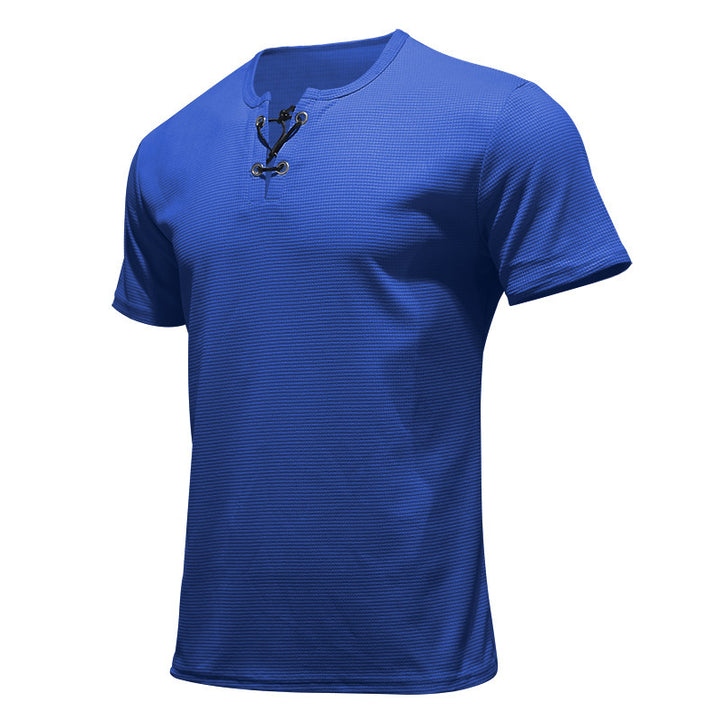 Herren lässiges Kurzarm-Henley-T-Shirt mit strukturiertem Design und Knopfleiste Echoarchiv