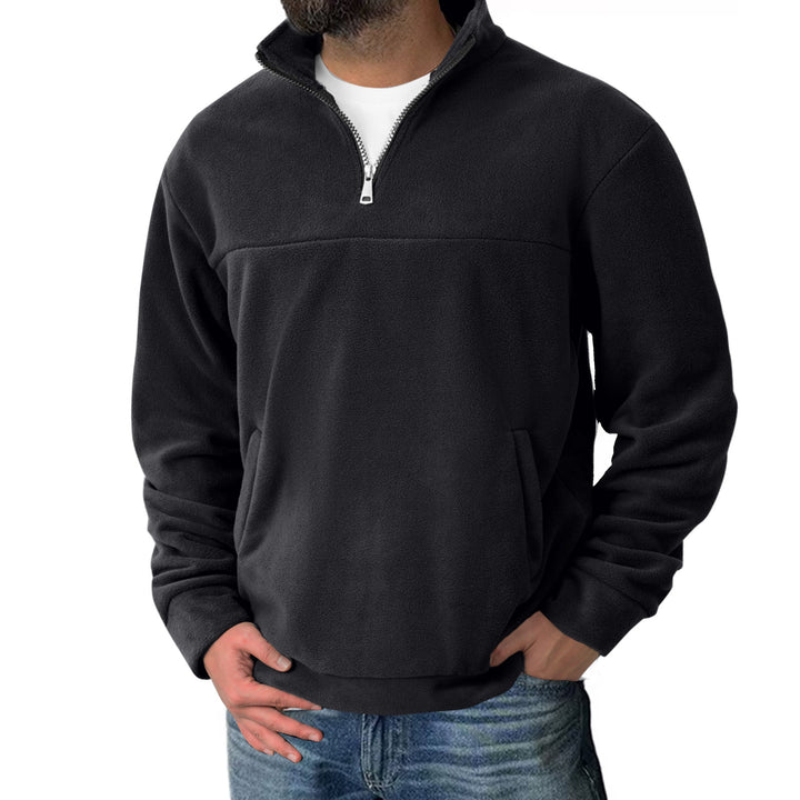 Herren Fleece-Halbzip-Pullover mit Stehkragen und Kängurutasche – Cavarno