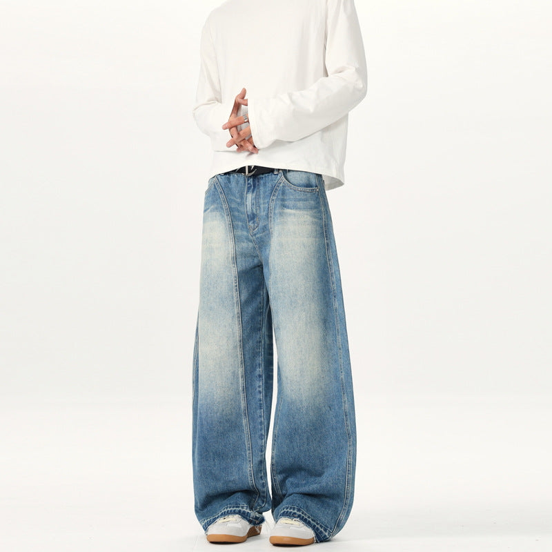 Herren Extraweite Vintage-Denim-Jeans mit Palazzoschnitt und vertikaler Nahtführung Echo Archiv