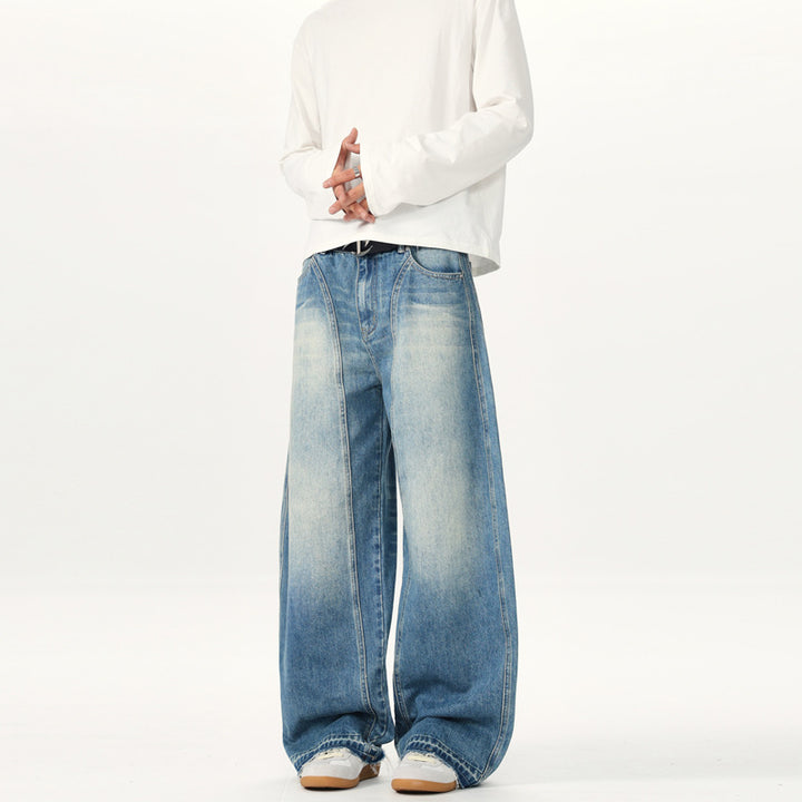 Herren Extraweite Vintage-Denim-Jeans mit Palazzoschnitt und vertikaler Nahtführung Echo Archiv