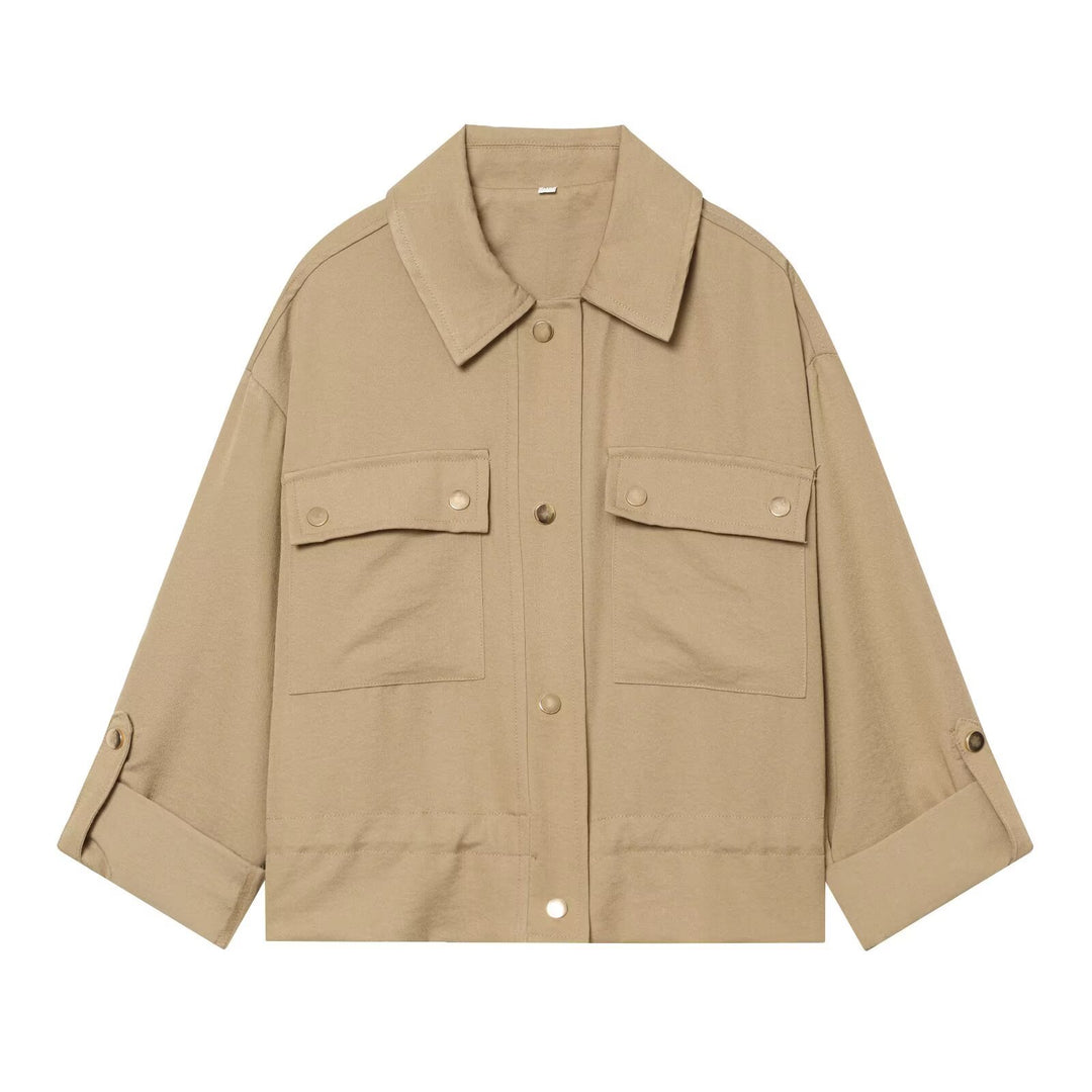 Damen Oversize Workwear-Hemdenjacke mit aufgesetzten Druckknopf‑Taschen Echo Archiv