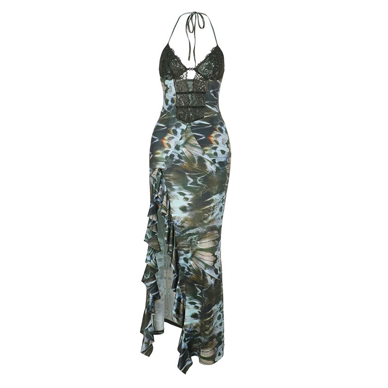 Damen Maxikleid mit Spitzen-Oberteil und asymmetrischem Schlitz Echo Archiv
