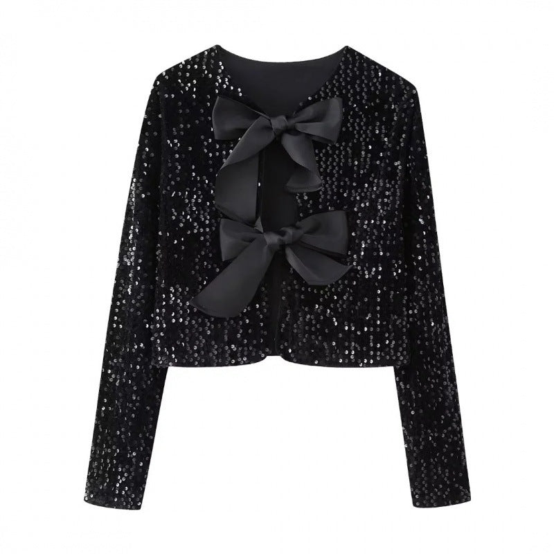 Damen Pailletten-Bolerojacke mit dekorativen Satin-Schleifen Echo Archiv