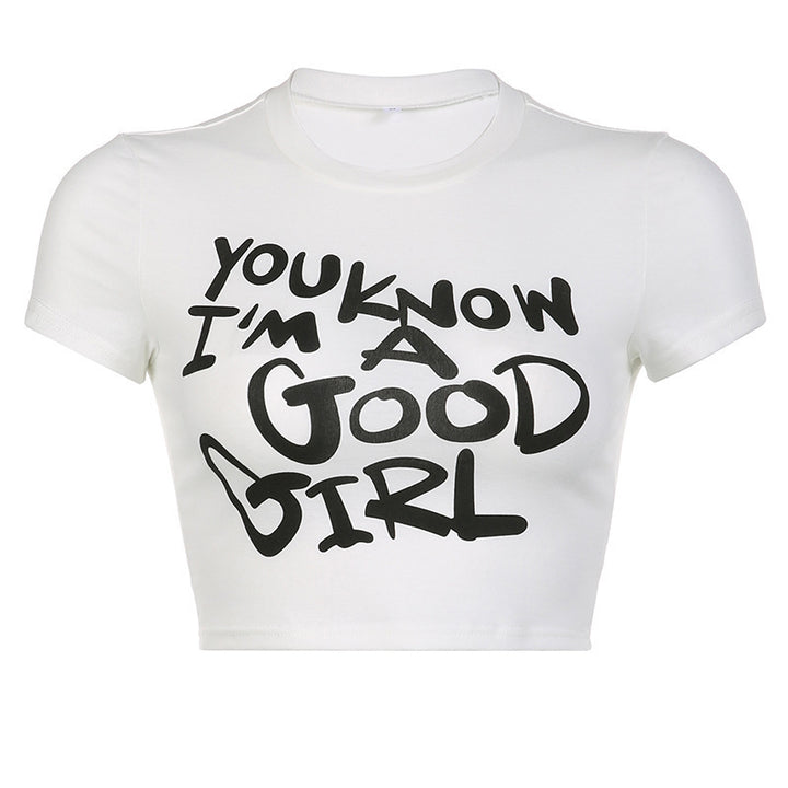 Damen Crop-Top mit kreativem Grafikdesign und modernem Schriftzug Echo Archiv