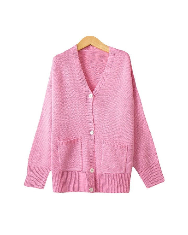 Damen Feiner Oversize-Strickcardigan mit V-Ausschnitt, Knopfleiste und aufgesetzten Eingrifftaschen Echo Archiv