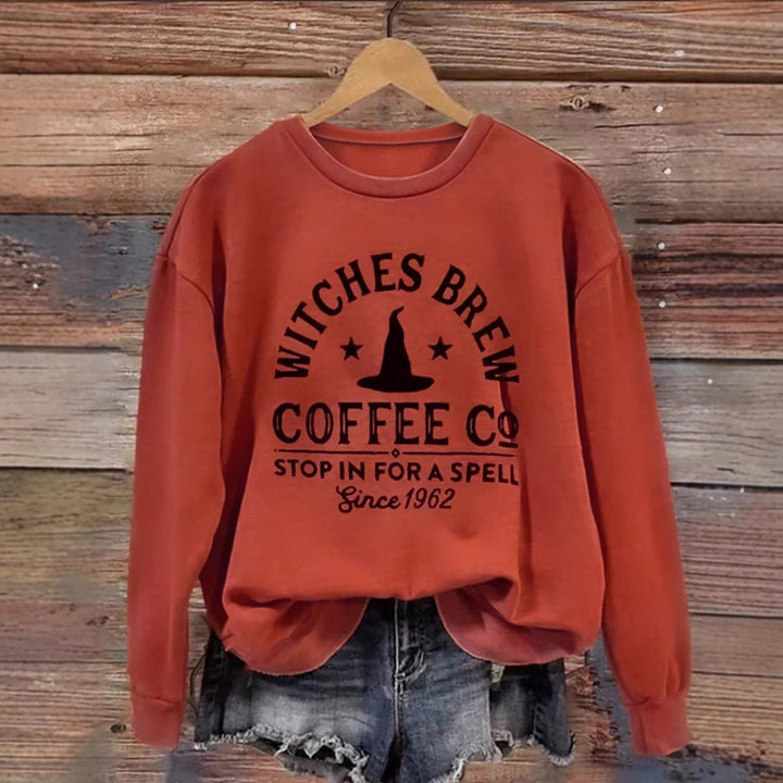 Damen Weit Geschnittenes Baumwoll-Sweatshirt mit Vintage-Hexenprint – Avérine