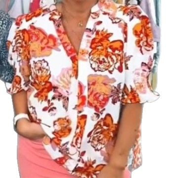 Damen nan lockere Bluse mit gerafften Puffärmeln und Knopfleiste Echo Archiv