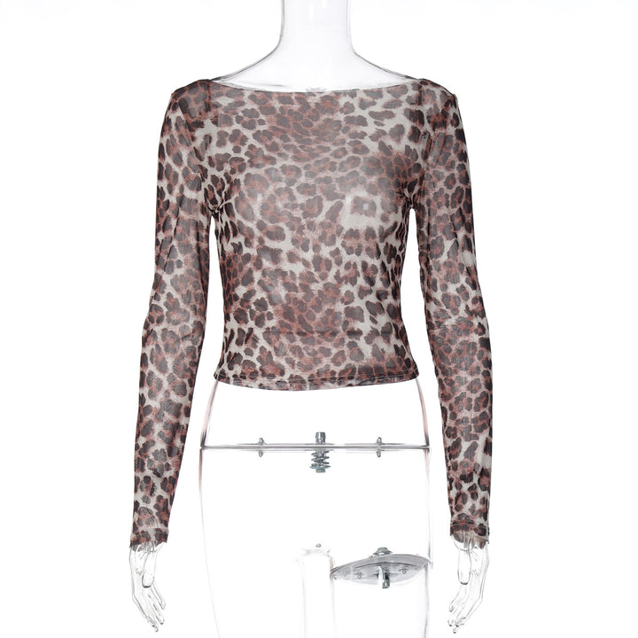 Damen Transparente Langarmbluse mit Leopardenmuster Echo Archiv