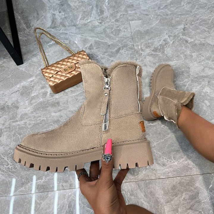 Damen  gefütterte Kurzstiefel aus Veloursoptik mit Teddy-Futter und seitlichem Reißverschluss Echo Archiv