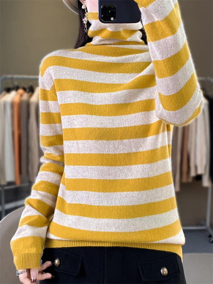 Damen Lässiger gestreifter Rollkragenpullover aus Wollmix mit legerer Passform Echoarchiv