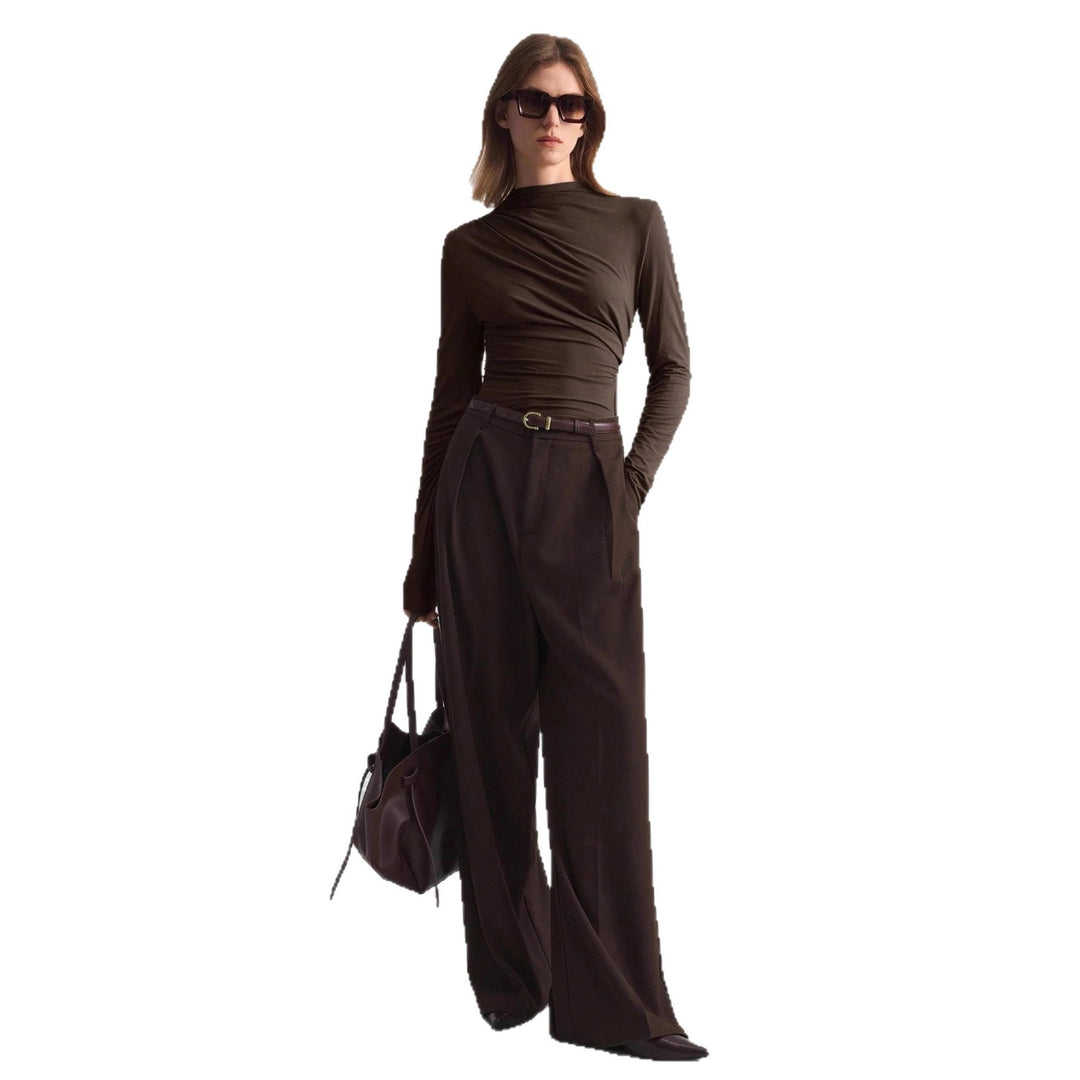 Damen nan schmal geschnittenes Langarmshirt mit asymmetrischer Drapierung und seitlicher Raffung Echo Archiv