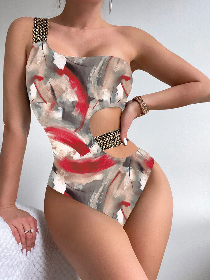 Damen Einteiliger Designer-Badeanzug mit asymmetrischem Schnitt und modischem Trägerriemen Echo Archiv