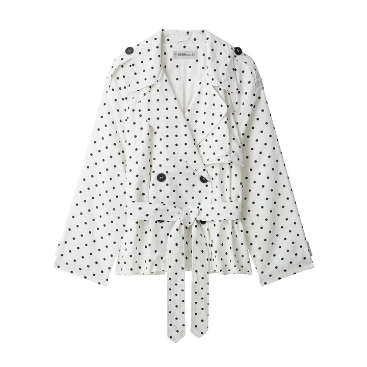 Damen Kurz geschnittener Trenchcoat mit Bindegürtel, Doppelreihe und Polka-Dot-Print Echo Archiv