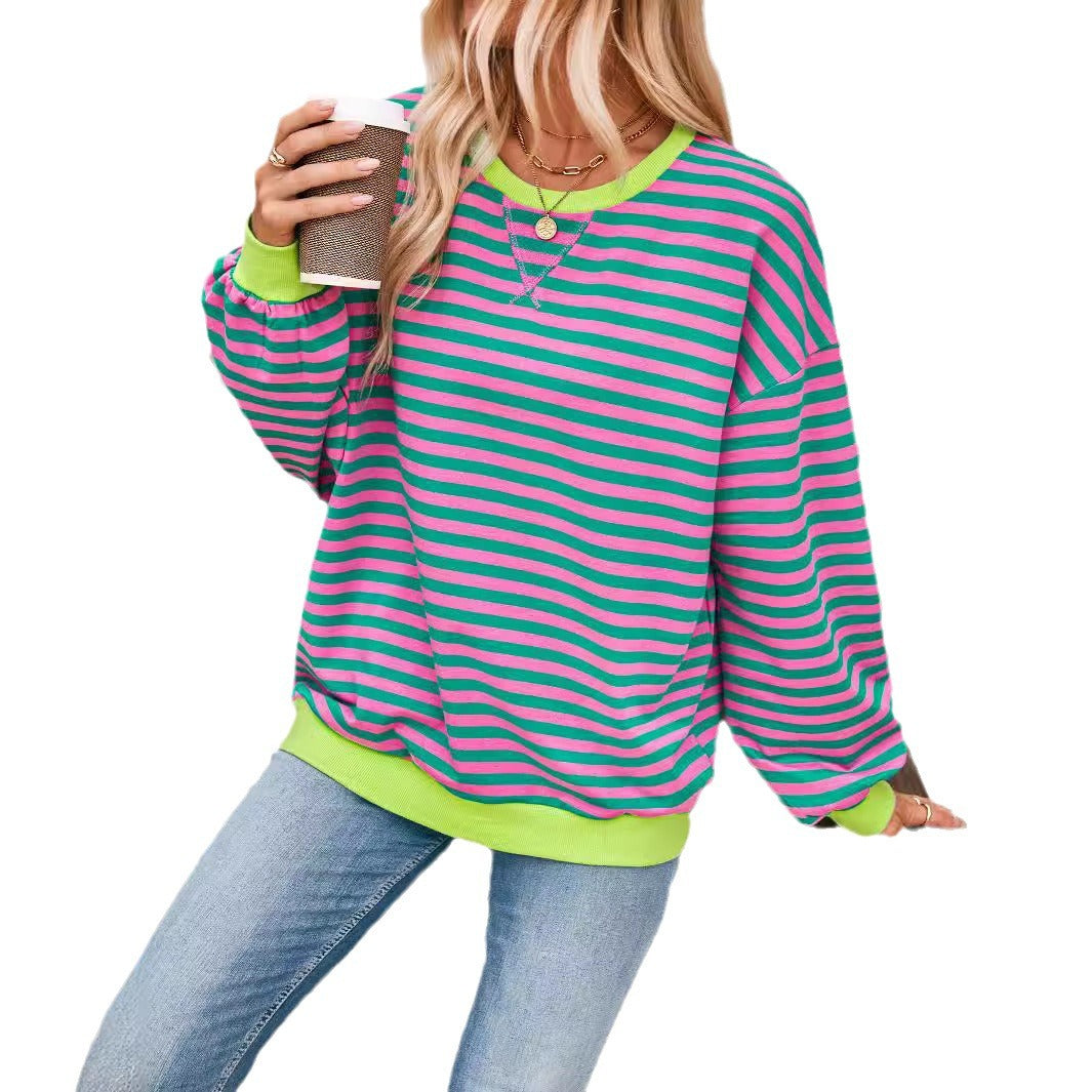 Damen Lässiger Sweatshirt mit bunten Streifen und weitem Schnitt – Avérine
