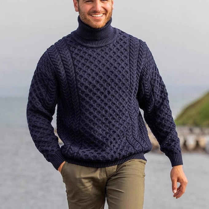 Herren Strickpullover mit Stehkragen und Kabelmuster – Norvane