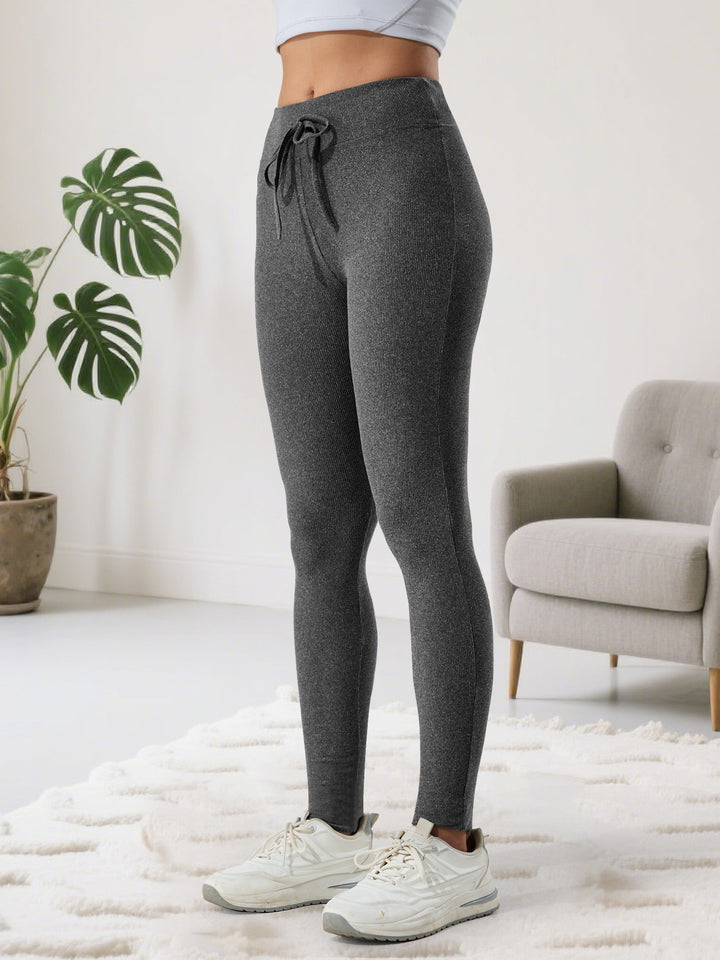 Damen Gerippte High-Waist Lounge-Leggings mit Kordelzug und figurformendem Bund echoarchiv-