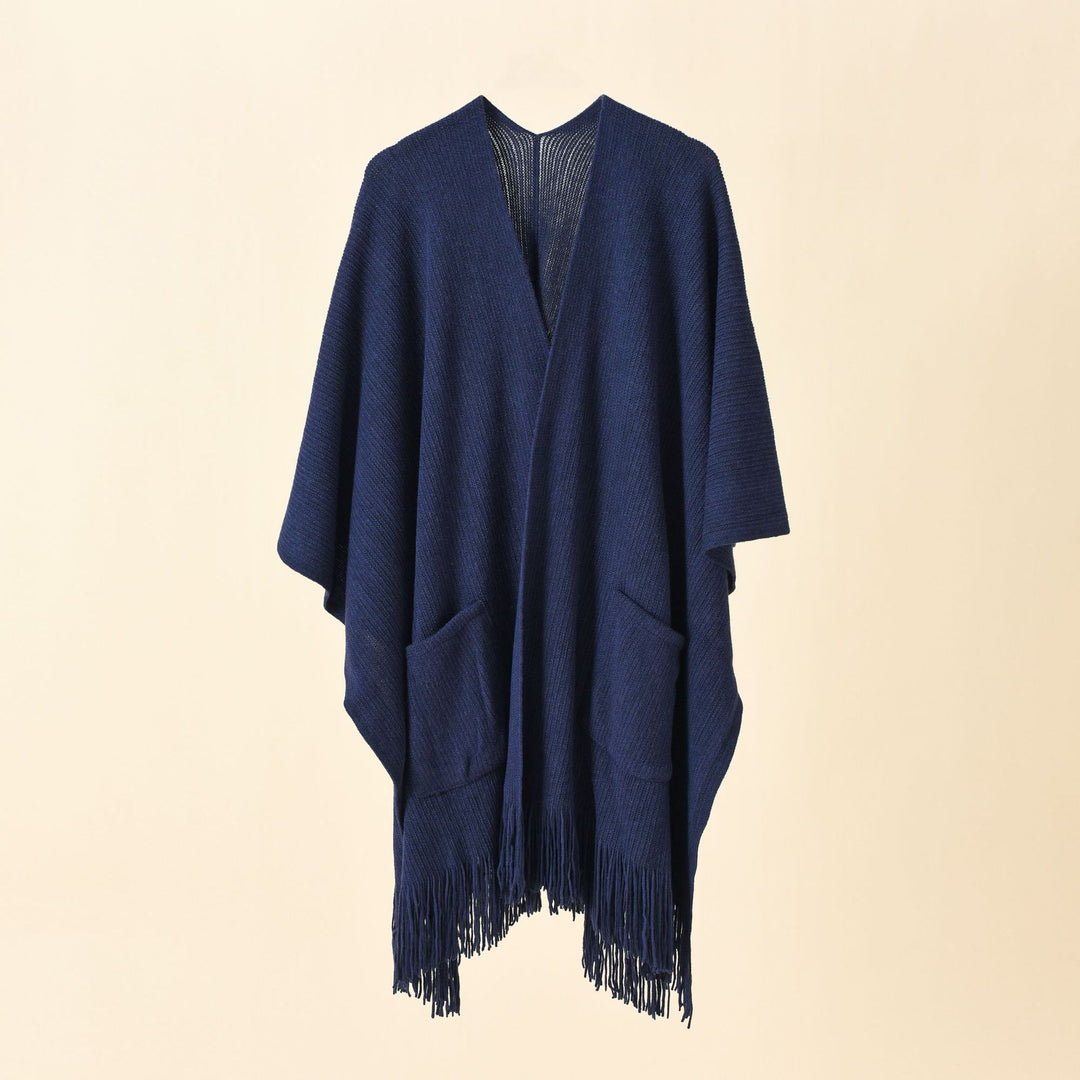 Damen Offenes Oversize-Strickcape mit Kaschmir‑Touch, Fransen und Eingrifftaschen Echo Archiv