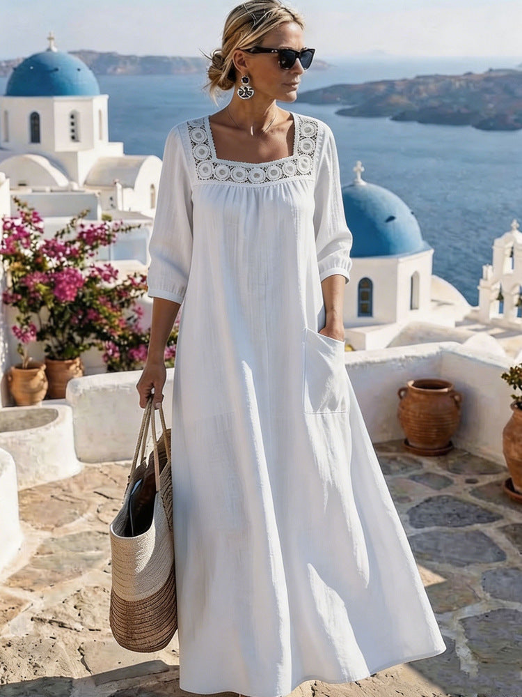 Damen Maxikleid mit elegantem Rundhalsausschnitt und praktischen Taschen Echo Archiv