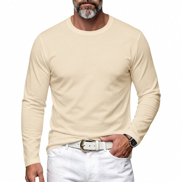 Herren Slim-Fit Baumwoll-Langarmshirt mit Rundhalsausschnitt Echoarchiv
