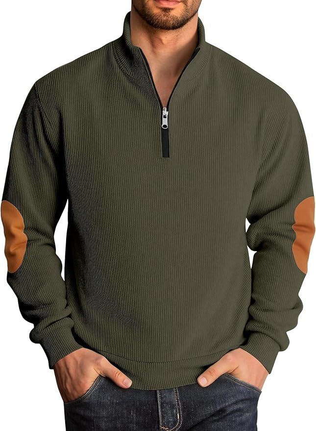 Herren Strickpullover mit modischem Stehkragen und kontrastrierenden Ellenbogenpatches Echoarchiv