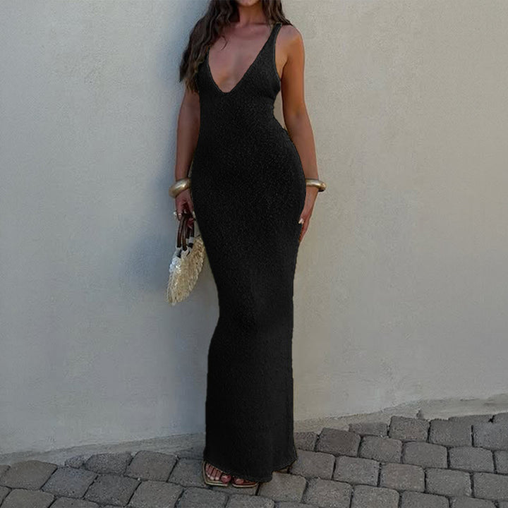 Damen Elegantes Maxikleid mit tiefem V-Ausschnitt und figurbetonter Silhouette Echo Archiv