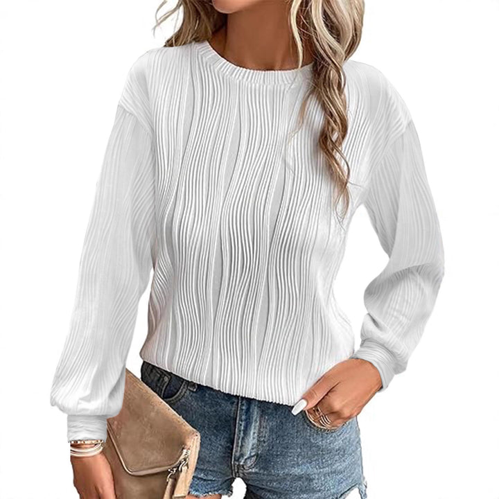 Damen Fein plissiertes Langarmshirt mit Rundhalsausschnitt und strukturierter Wellenoptik – Élovi