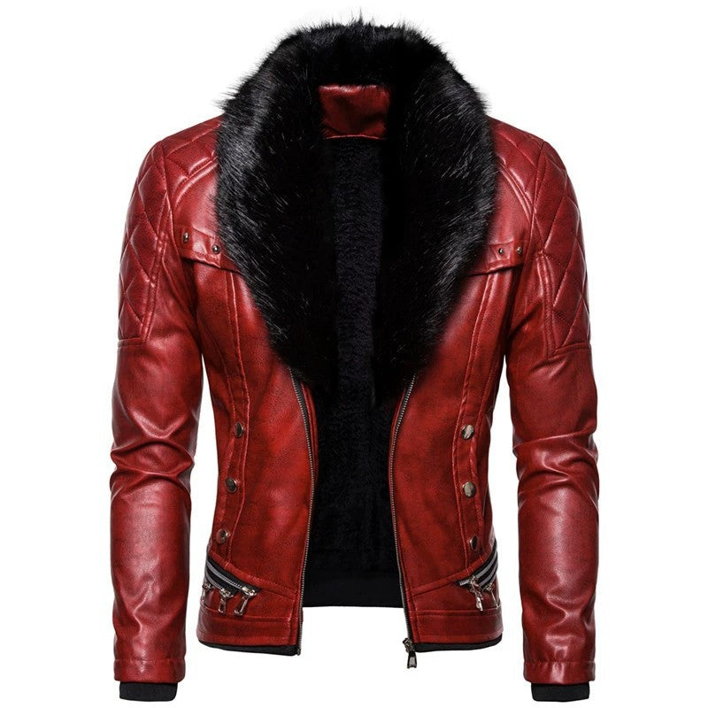Herren Bikerjacke mit Kunstfellkragen und gesteppten Details Echoarchiv