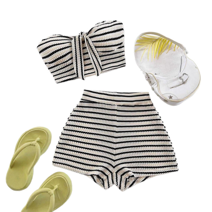 Damen Bandeau-Top und Short-Set mit maritimem Streifenmuster Echo Archiv