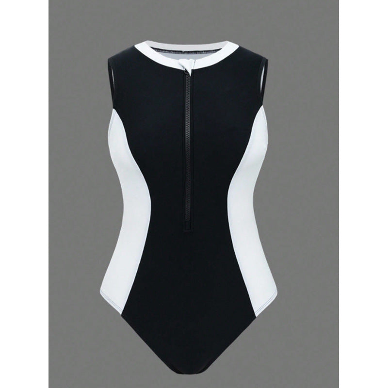 Damen Sportlicher One-Piece Badeanzug mit Reißverschluss und Farbakzenten Echo Archiv