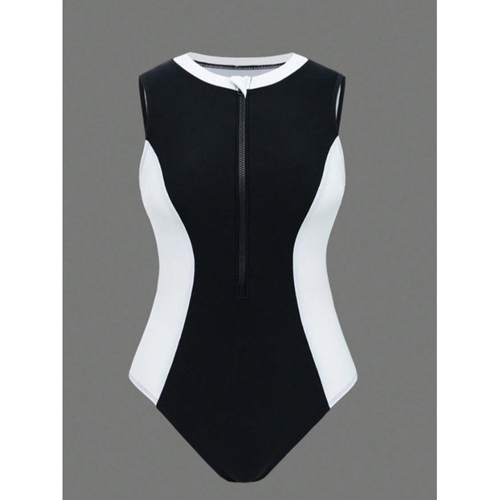 Damen Sportlicher One-Piece Badeanzug mit Reißverschluss und Farbakzenten Echo Archiv