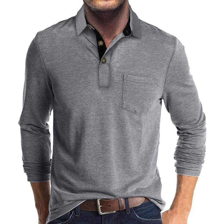 Herren Langarm Poloshirt mit modernem Kragen und Brusttasche Echoarchiv