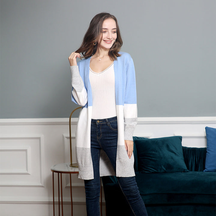 Damen Longcardigan mit Colorblock-Design, offener Front und gerippten Bündchen Echo Archiv