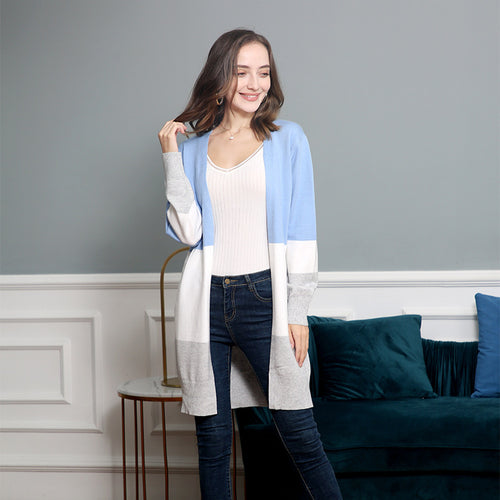Damen Longcardigan mit Colorblock-Design, offener Front und gerippten Bündchen Echo Archiv