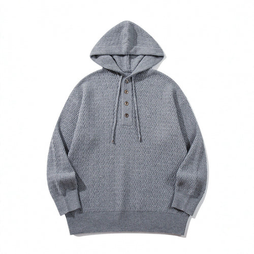 Unisex Strukturstrick-Hoodie mit halber Knopfleiste und Tunnelzugkapuze Echo Archiv