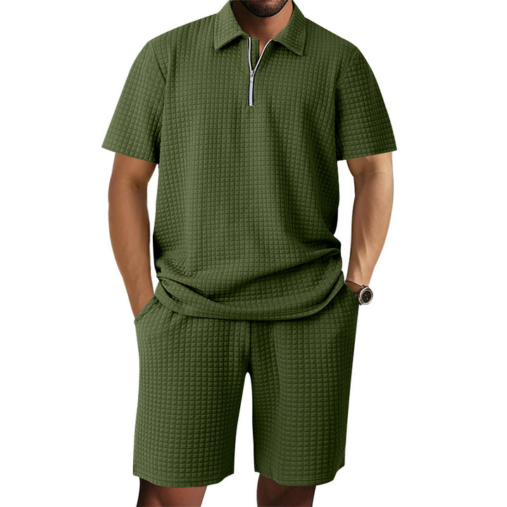 Herren sportliches Kurzarm-T-Shirt und Shorts Set mit modernem Reißverschluss und strukturiertem Design Echoarchiv