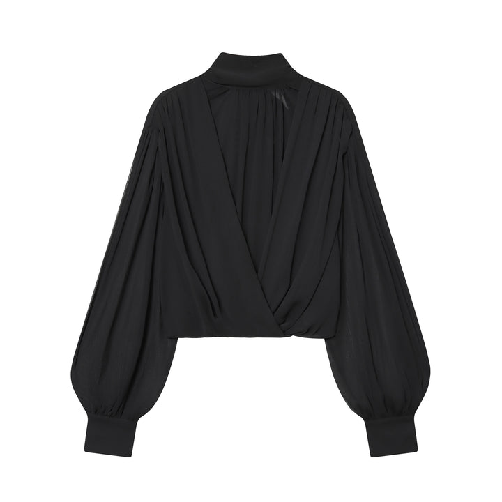 Damen nan drapiertes Cropped-Top mit Rollkragen und Ballonärmeln Echo Archiv