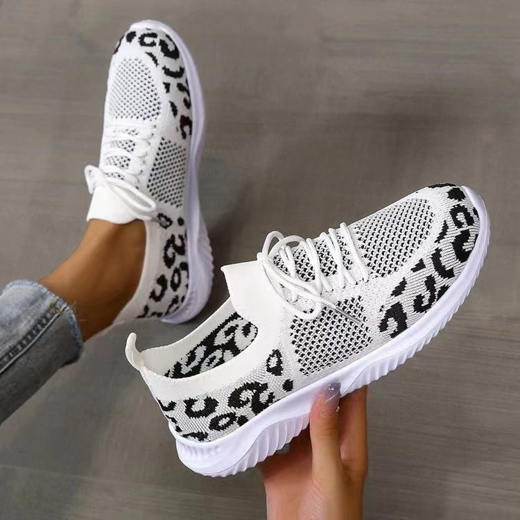 Damen Atmungsaktive Strick-Slipper mit gepolsterter Dämpfungssohle und Leoparden-Schaft – Lioré