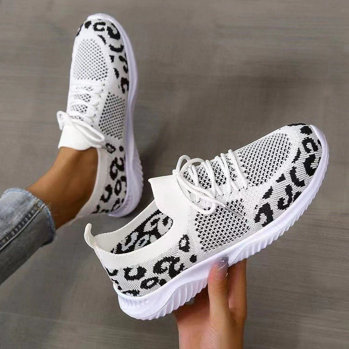 Damen Atmungsaktive Strick-Slipper mit gepolsterter Dämpfungssohle und Leoparden-Schaft – Lioré