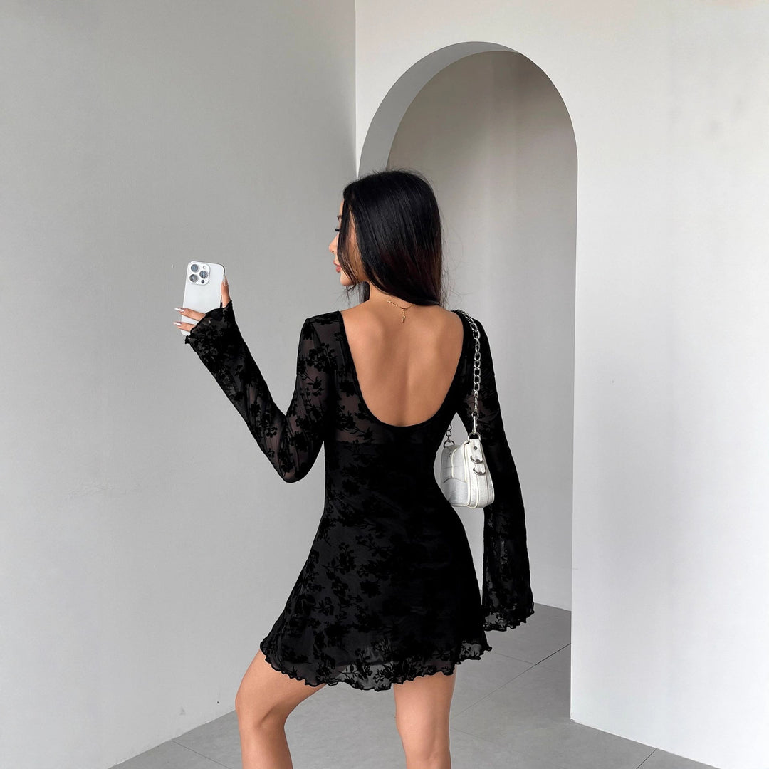 Damen nan kurzes Meshkleid mit floraler Samtflock-Optik, Ausschnitt-Öffnungen und Zierbändern Echo Archiv