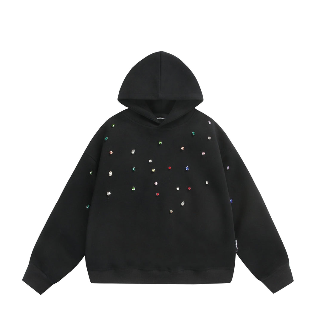 Damen Oversize-Kapuzenpullover mit Strassapplikationen und Relaxed-Schnitt Echoarchiv