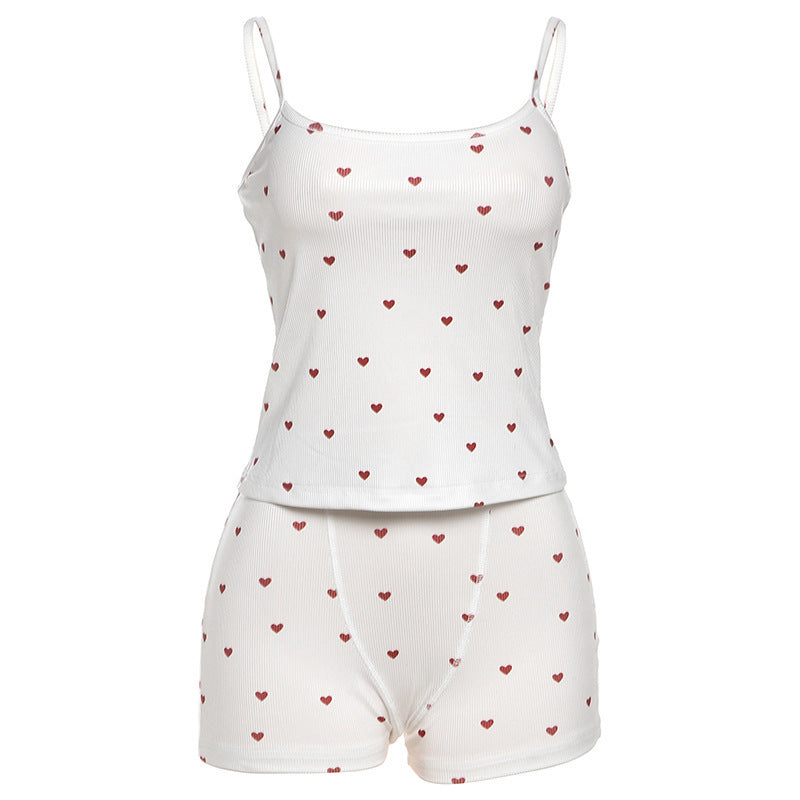 Damen Schlafshorts-Set mit süßem Herzmuster Echo Archiv