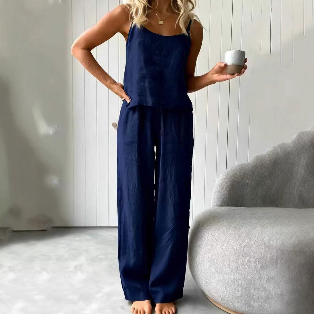Damen lässiges Leinen-Set mit Trägershirt und weiten Hosen Echo Archiv