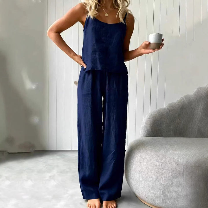Damen lässiges Leinen-Set mit Trägershirt und weiten Hosen Echo Archiv