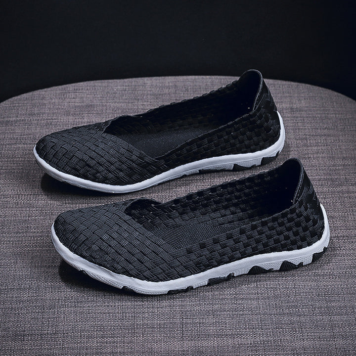 Damen nan gestrickter Slip-On Freizeitschuh mit geflochtenem Obermaterial und rutschfester Flexsohle Echo Archiv