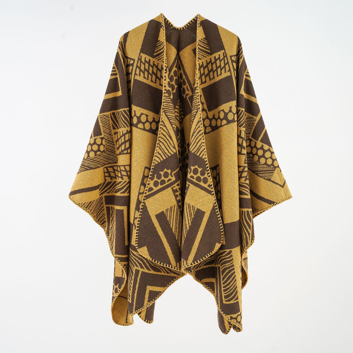 Damen Weichfallendes Jacquard-Cape mit geometrischem Allovermuster und offenem Kimono-Fall Echo Archiv