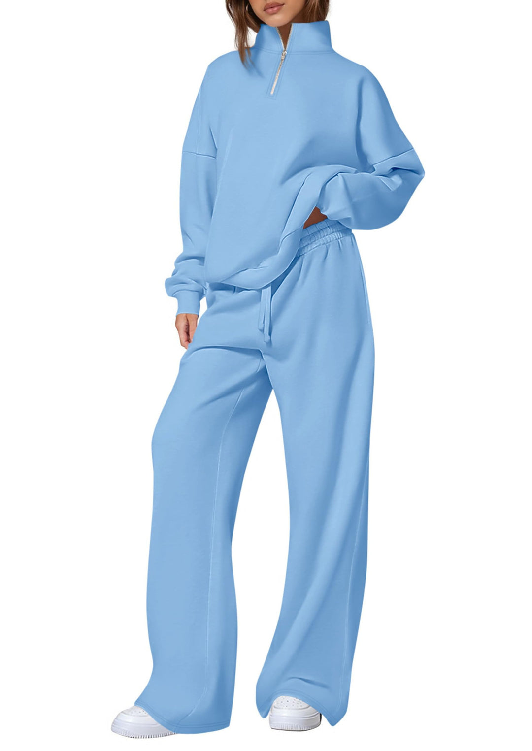 Damen nan oversized Jogginganzug mit Stehkragen halbem Reißverschluss und weitem Bein Echo Archiv