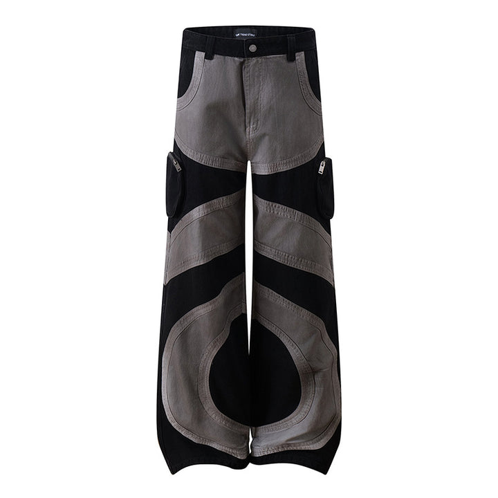 Damen weite Patchwork-Cargo-Culottehose mit aufgesetzten Zipper-Taschen und kontrastnähten Echoarchiv
