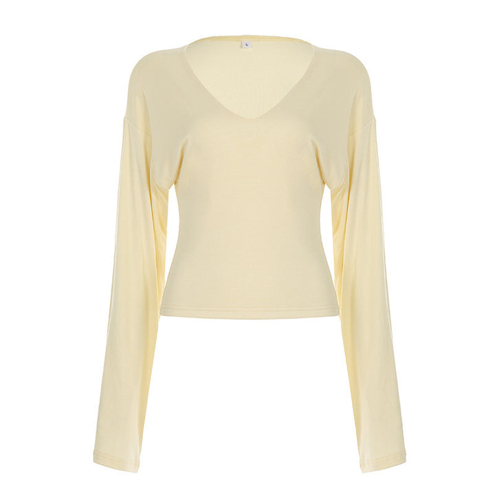 Damen nan tailliertes Langarm-Cropped-Shirt mit V‑Ausschnitt, überschnittener Schulter und soften Jersey-Qualität Echo Archiv