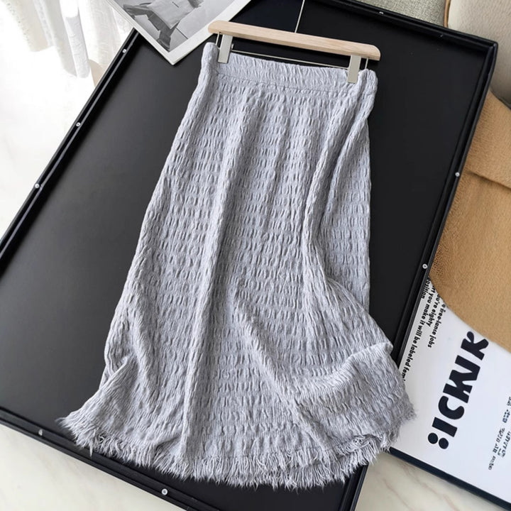 Damen Langer Strickrock mit fransigem Saum und strukturiertem Design – Rosévia