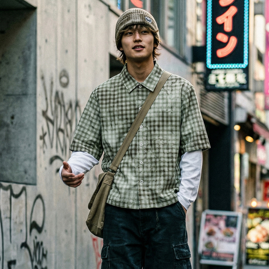 Herren Karierte Overshirt mit integriertem Langarm-Layer Echo Archiv